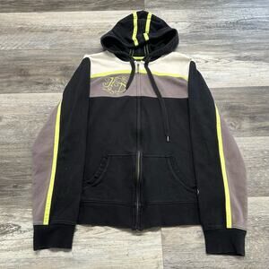 Harley Davidson Black Neon Green Gray Womens Large Full Zip Hoodie Jacket Biker